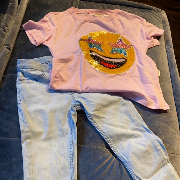 Zara emoji top and denim jeggings sz 6-7 y.
